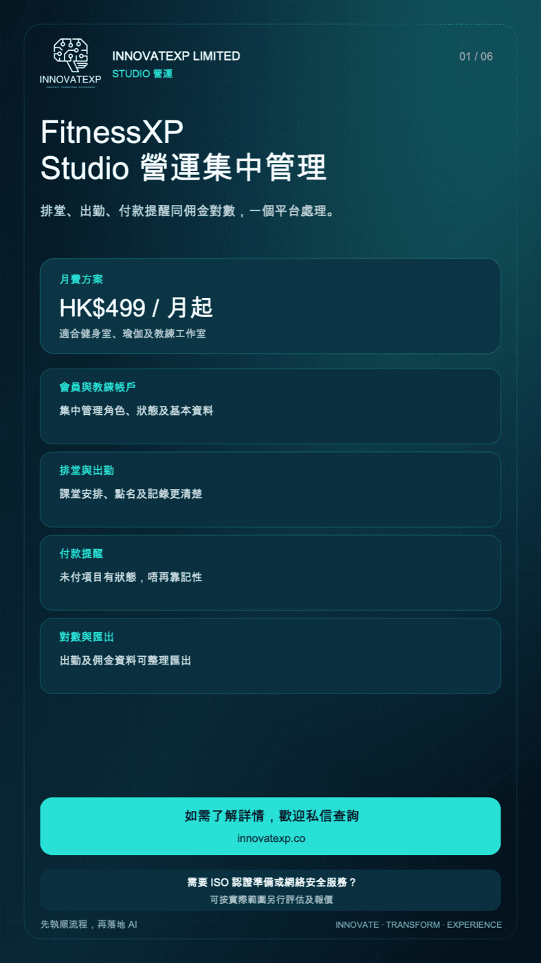 FitnessXP — Studio 營運集中管理